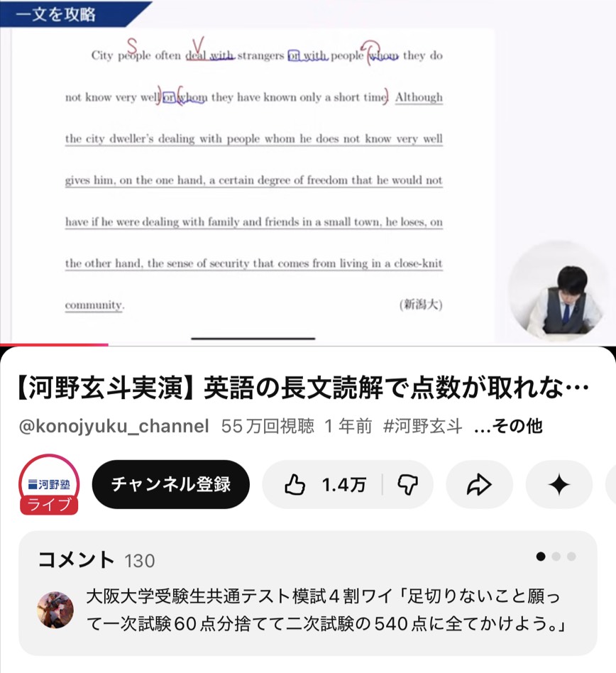 参考: 河野玄斗 英語の長文読解